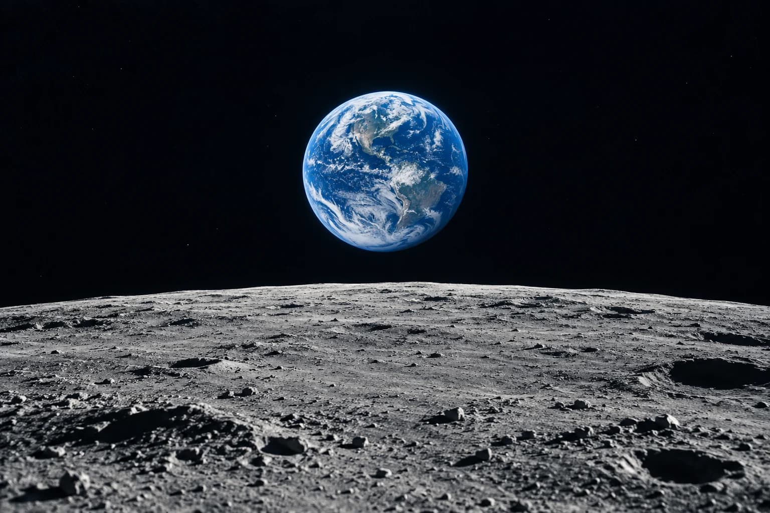 Earth above a cobalt lunar horizon